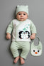 4 PCS Green Autumn and Winter Baby Cartoon Face Print Shirt + Pant + Cap & Bib Set, Perfect for Outdoor SD6415C